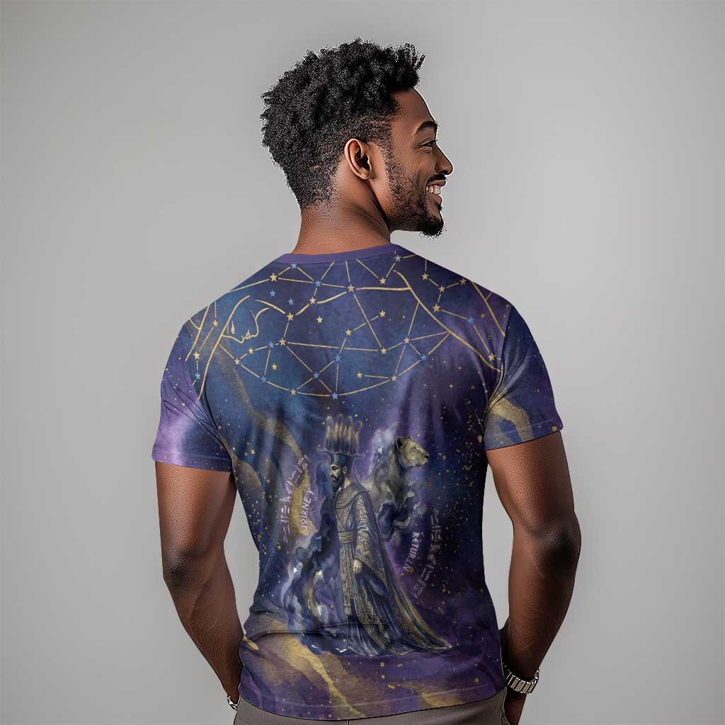 Onuris T shirt Cosmic Warrior Egyptian God Eye of Horus Spears Starry Night