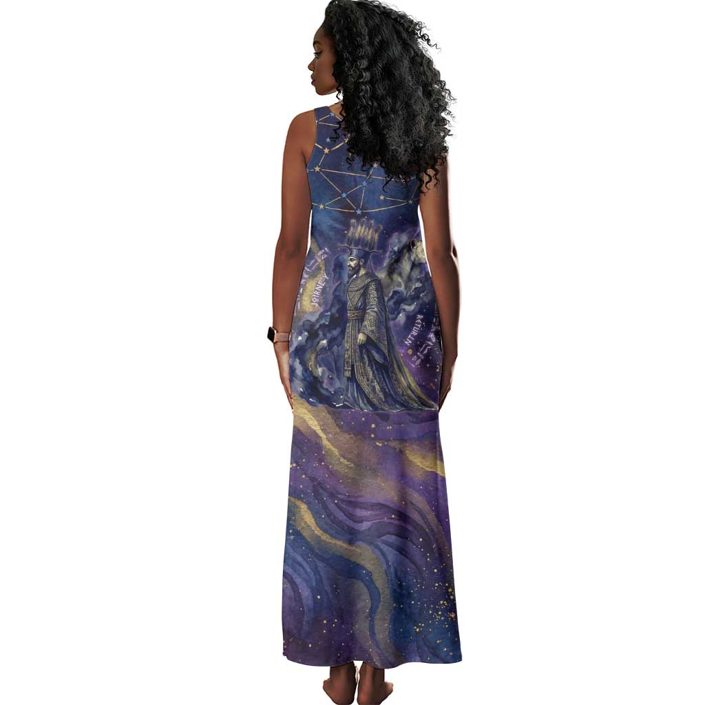 Onuris Tank Maxi Dress Cosmic Warrior Egyptian God Eye of Horus Spears Starry Night