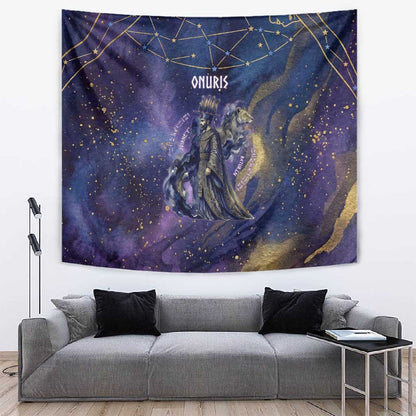 Onuris Tapestry Cosmic Warrior Egyptian God Eye of Horus Spears Starry Night