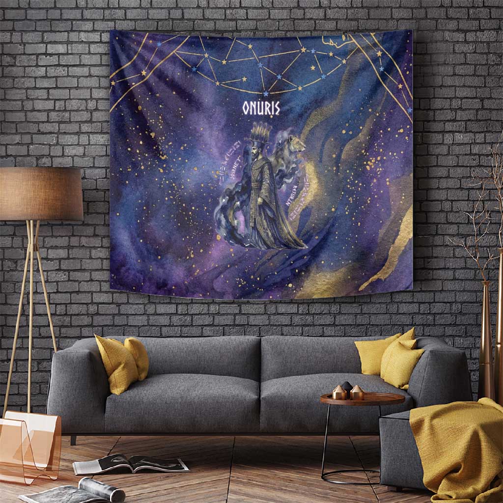 Onuris Tapestry Cosmic Warrior Egyptian God Eye of Horus Spears Starry Night