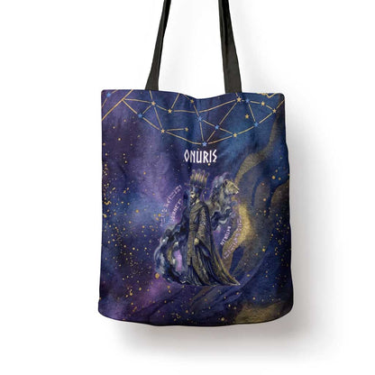 Onuris Tote Bag Cosmic Warrior Egyptian God Eye of Horus Spears Starry Night