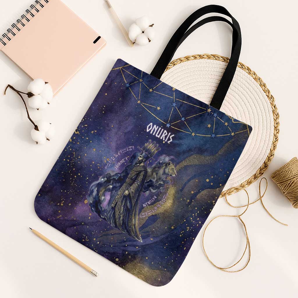 Onuris Tote Bag Cosmic Warrior Egyptian God Eye of Horus Spears Starry Night
