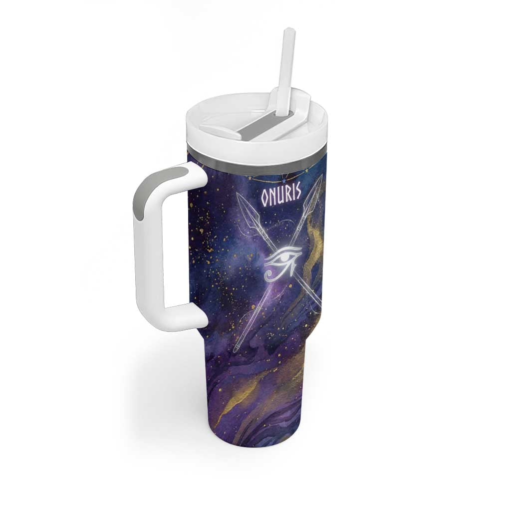 Onuris Tumbler With Handle Cosmic Warrior Egyptian God Eye of Horus Spears Starry Night