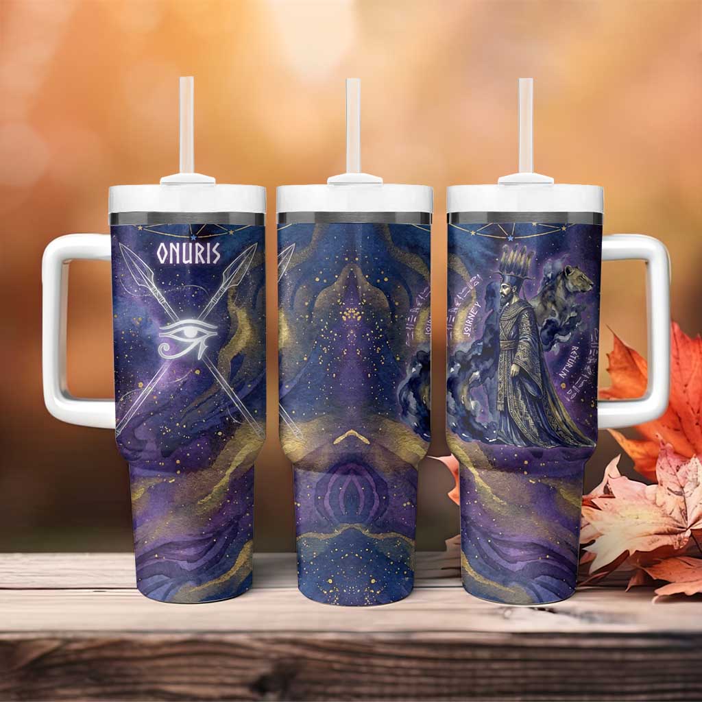Onuris Tumbler With Handle Cosmic Warrior Egyptian God Eye of Horus Spears Starry Night