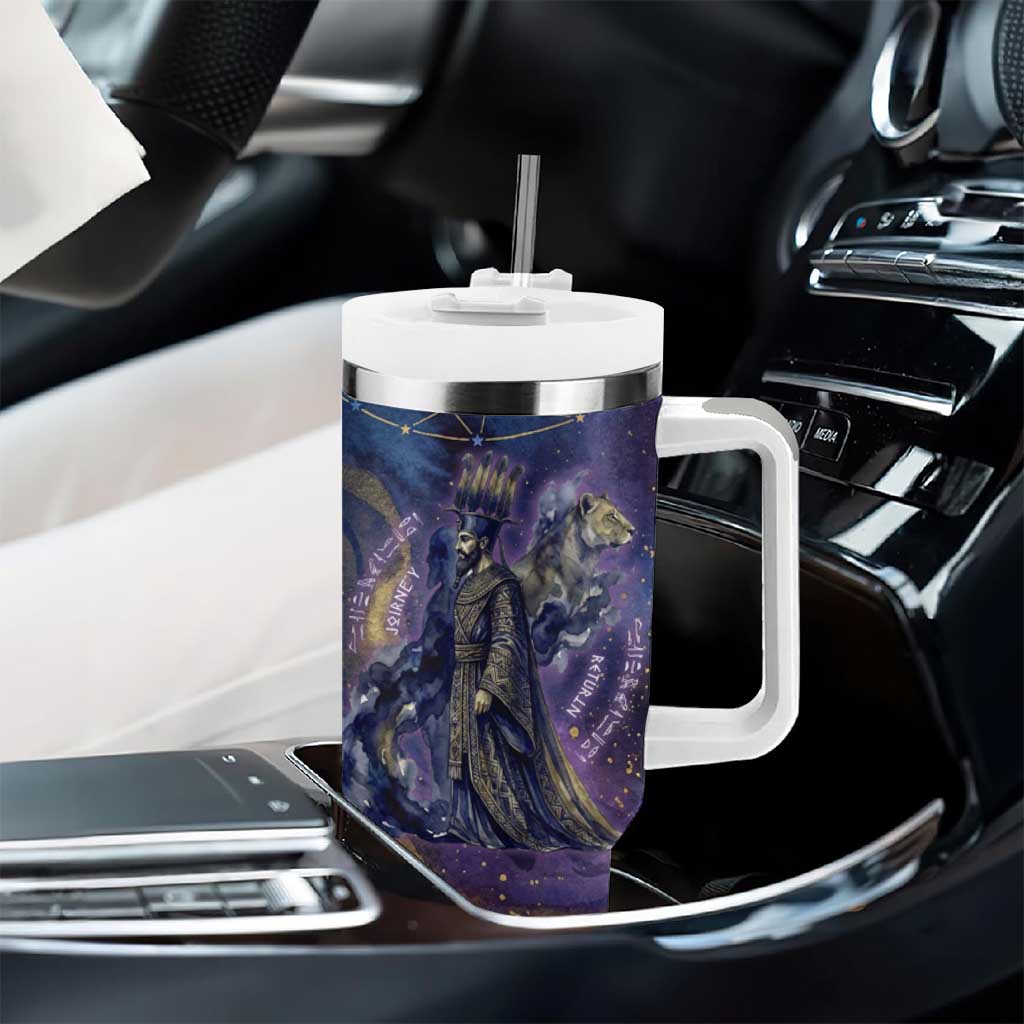 Onuris Tumbler With Handle Cosmic Warrior Egyptian God Eye of Horus Spears Starry Night