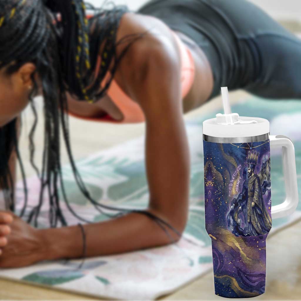 Onuris Tumbler With Handle Cosmic Warrior Egyptian God Eye of Horus Spears Starry Night