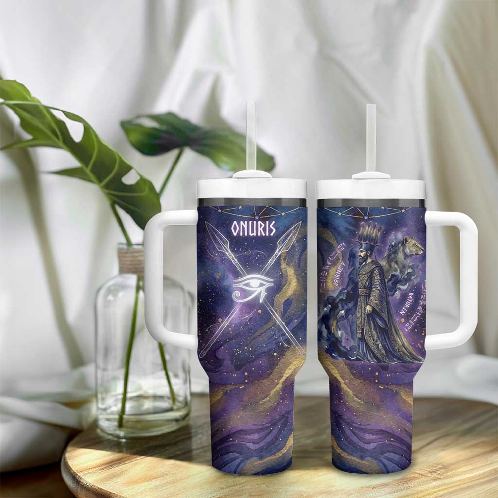 Onuris Tumbler With Handle Cosmic Warrior Egyptian God Eye of Horus Spears Starry Night