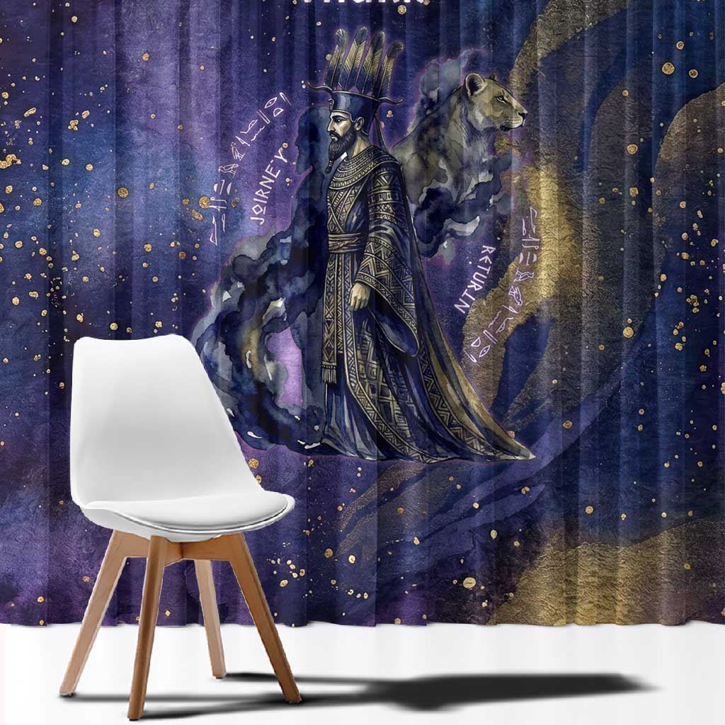 Onuris Window Curtain Cosmic Warrior Egyptian God Eye of Horus Spears Starry Night