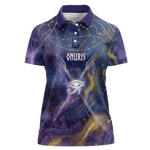 Onuris Women Polo Shirt Cosmic Warrior Egyptian God Eye of Horus Spears Starry Night