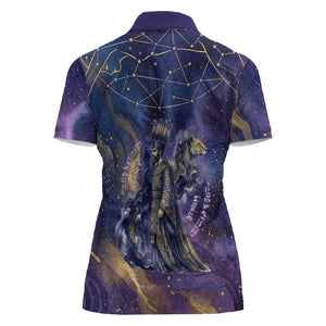 Onuris Women Polo Shirt Cosmic Warrior Egyptian God Eye of Horus Spears Starry Night
