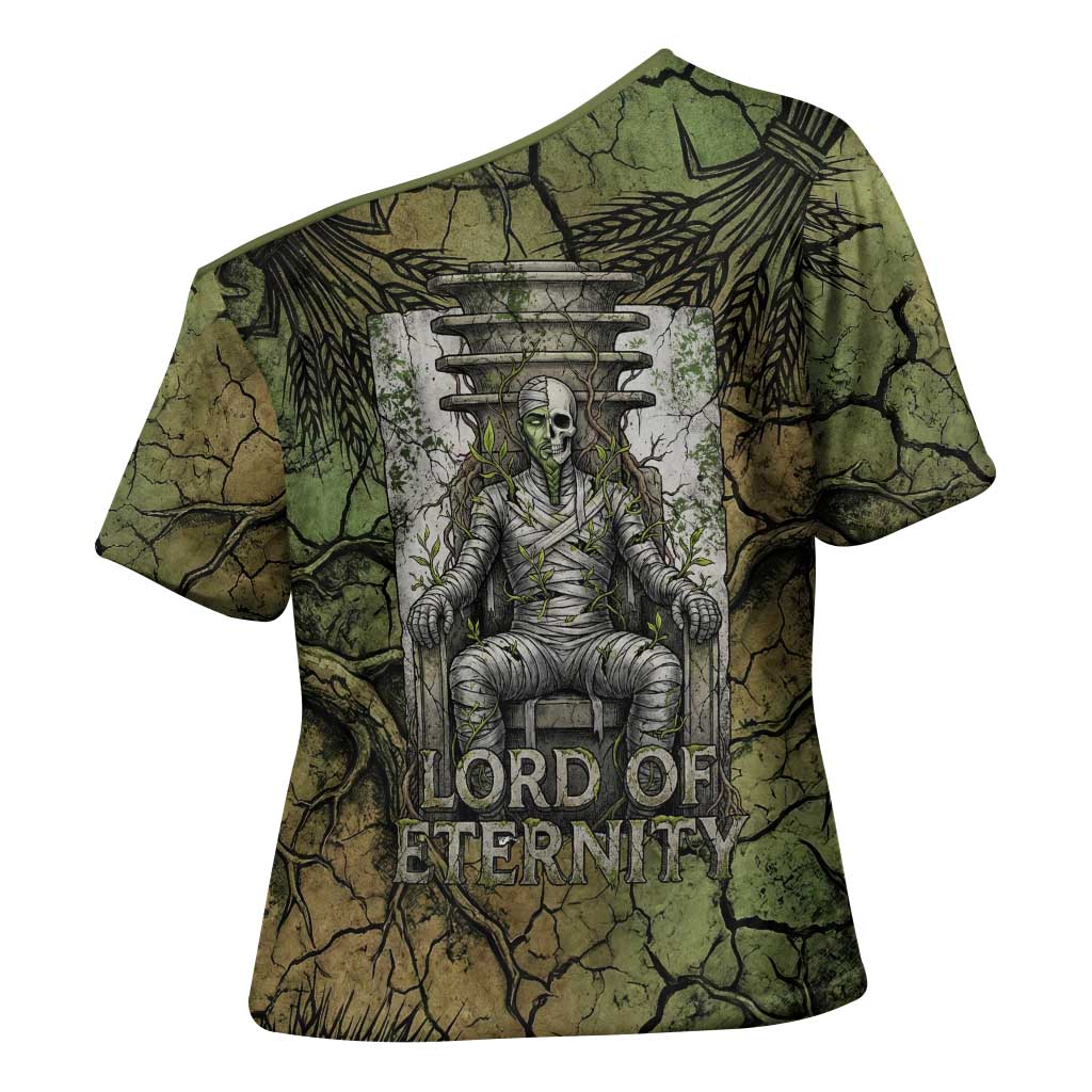 Osiris Cross Shoulder Shirt Lord of Eternity Egyptian God Throne Mummy Staffs Ancient