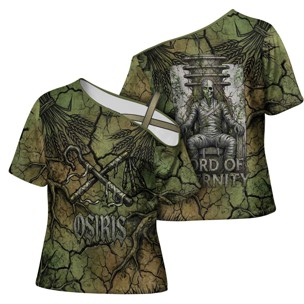 Osiris Cross Shoulder Shirt Lord of Eternity Egyptian God Throne Mummy Staffs Ancient