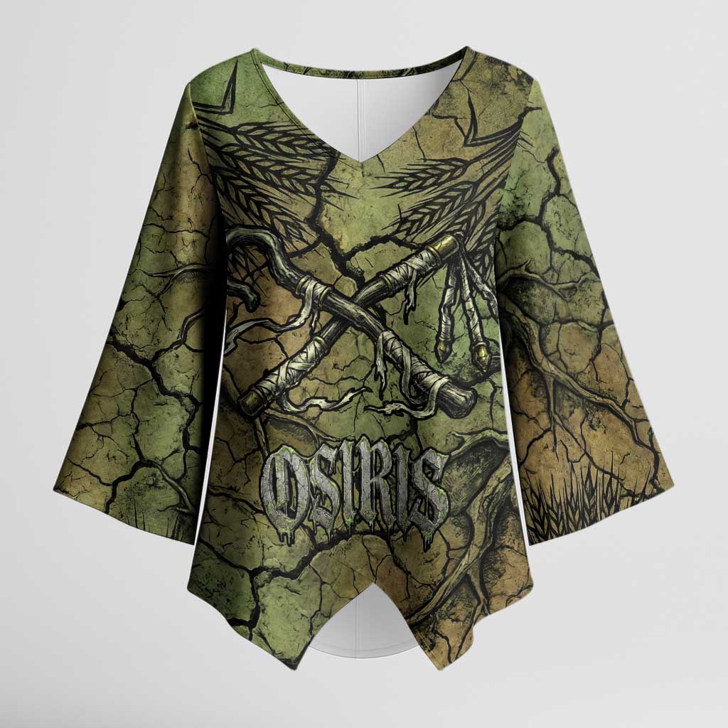 Osiris Kimono Sleeve Blouse Lord of Eternity Egyptian God Throne Mummy Staffs Ancient