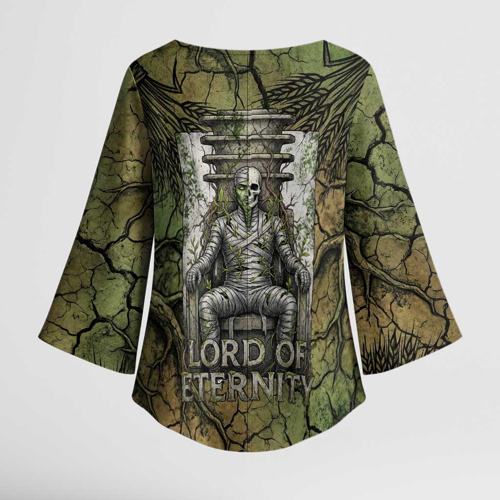 Osiris Kimono Sleeve Blouse Lord of Eternity Egyptian God Throne Mummy Staffs Ancient