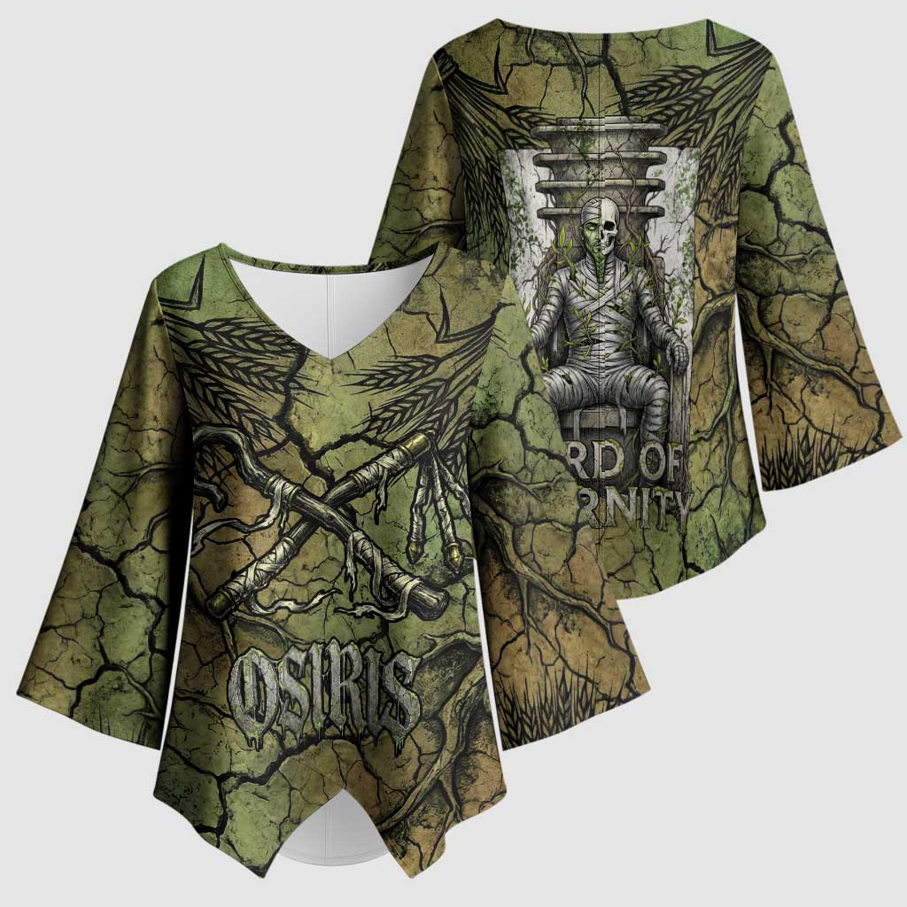 Osiris Kimono Sleeve Blouse Lord of Eternity Egyptian God Throne Mummy Staffs Ancient