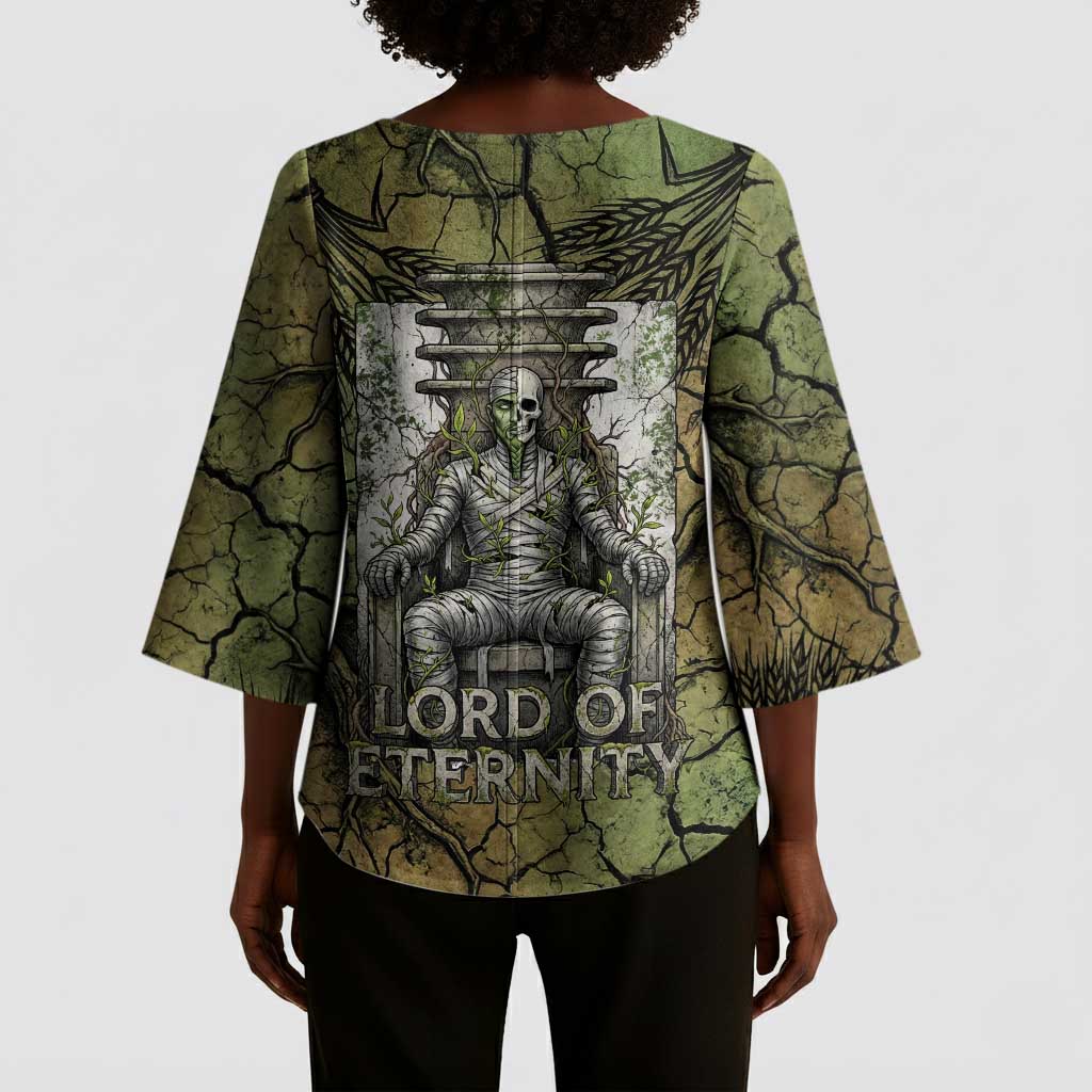 Osiris Kimono Sleeve Blouse Lord of Eternity Egyptian God Throne Mummy Staffs Ancient