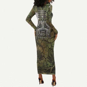 Osiris Long Sleeve Bodycon Dress Lord of Eternity Egyptian God Throne Mummy Staffs Ancient