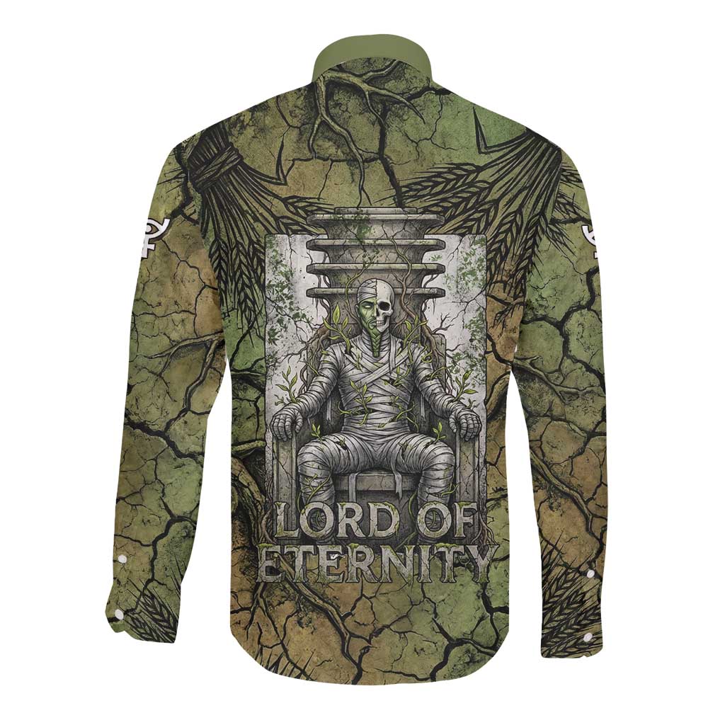 Osiris Long Sleeve Button Shirt Lord of Eternity Egyptian God Throne Mummy Staffs Ancient