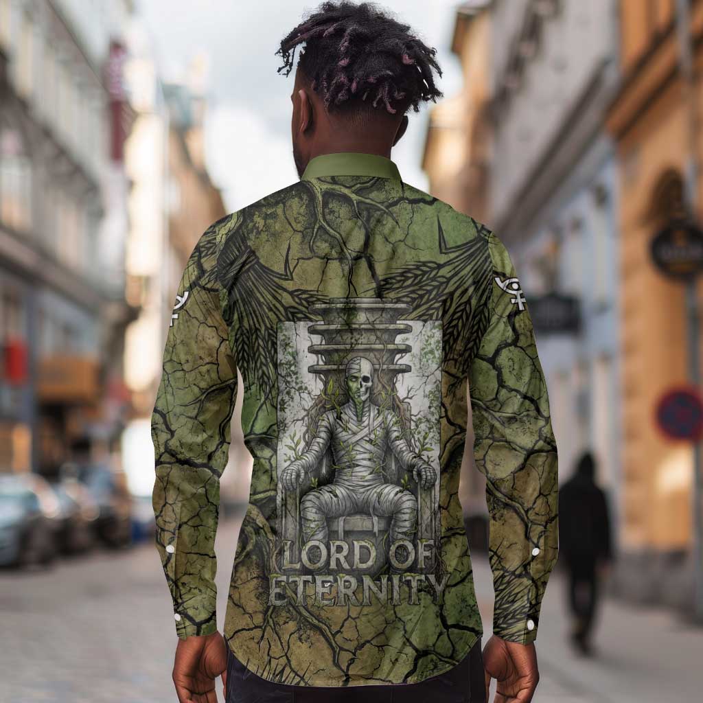 Osiris Long Sleeve Button Shirt Lord of Eternity Egyptian God Throne Mummy Staffs Ancient