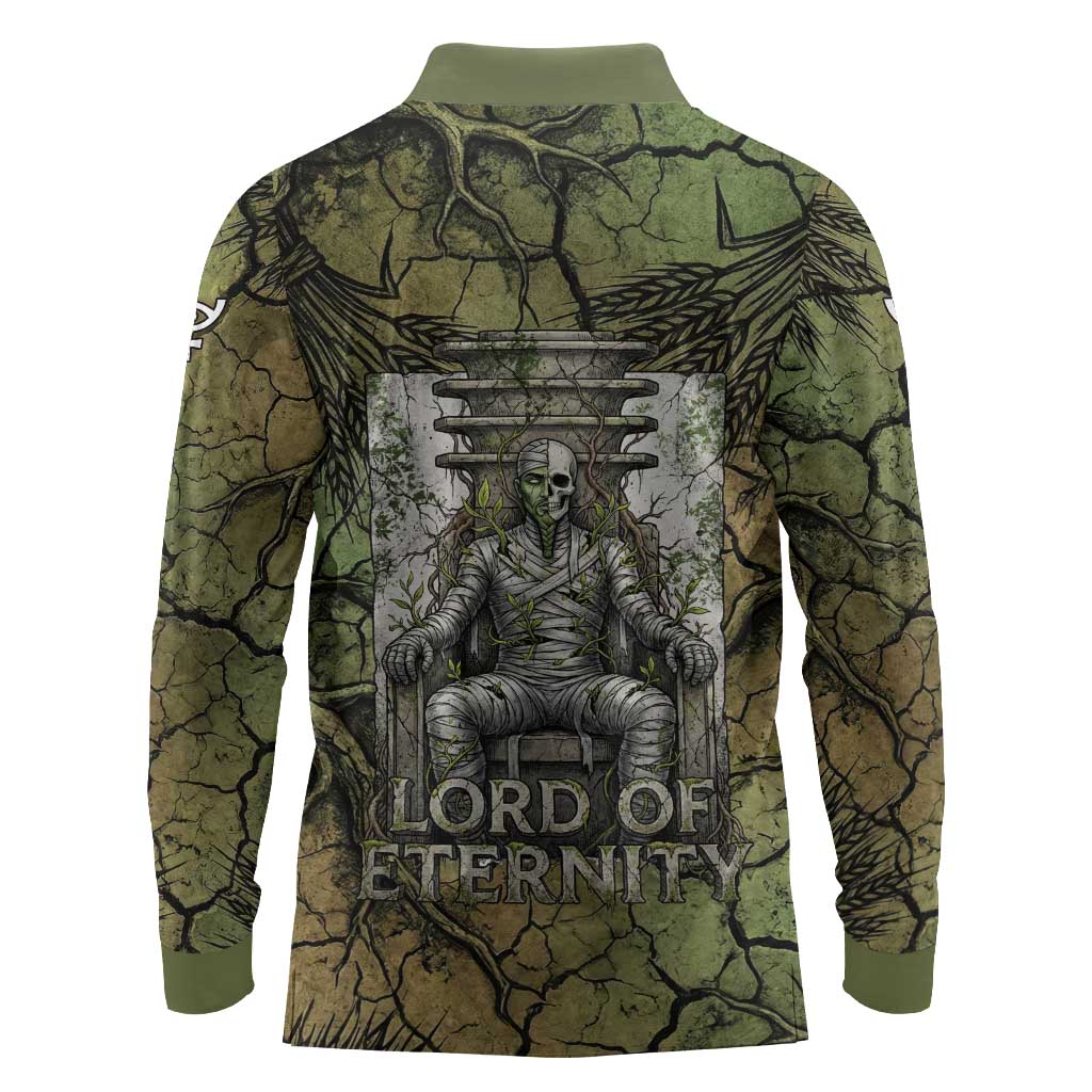 Osiris Long Sleeve Polo Shirt Lord of Eternity Egyptian God Throne Mummy Staffs Ancient