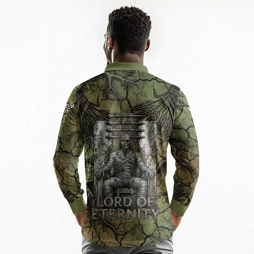 Osiris Long Sleeve Polo Shirt Lord of Eternity Egyptian God Throne Mummy Staffs Ancient