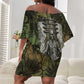 Osiris Off Shoulder Short Dress Lord of Eternity Egyptian God Throne Mummy Staffs Ancient