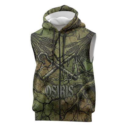 Osiris Sleeveless Zip Hoodie Lord of Eternity Egyptian God Throne Mummy Staffs Ancient