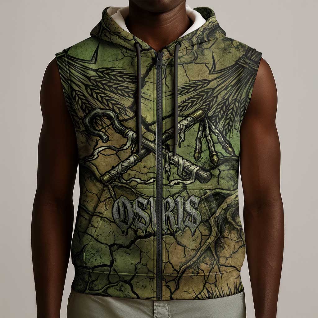 Osiris Sleeveless Zip Hoodie Lord of Eternity Egyptian God Throne Mummy Staffs Ancient