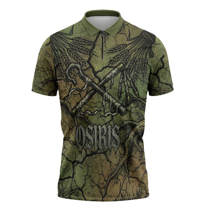Osiris Zipper Polo Shirt Lord of Eternity Egyptian God Throne Mummy Staffs Ancient