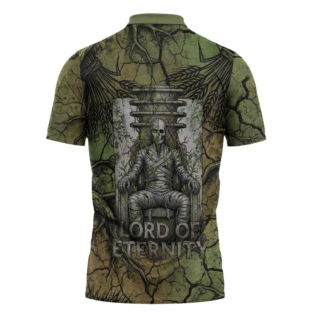 Osiris Zipper Polo Shirt Lord of Eternity Egyptian God Throne Mummy Staffs Ancient