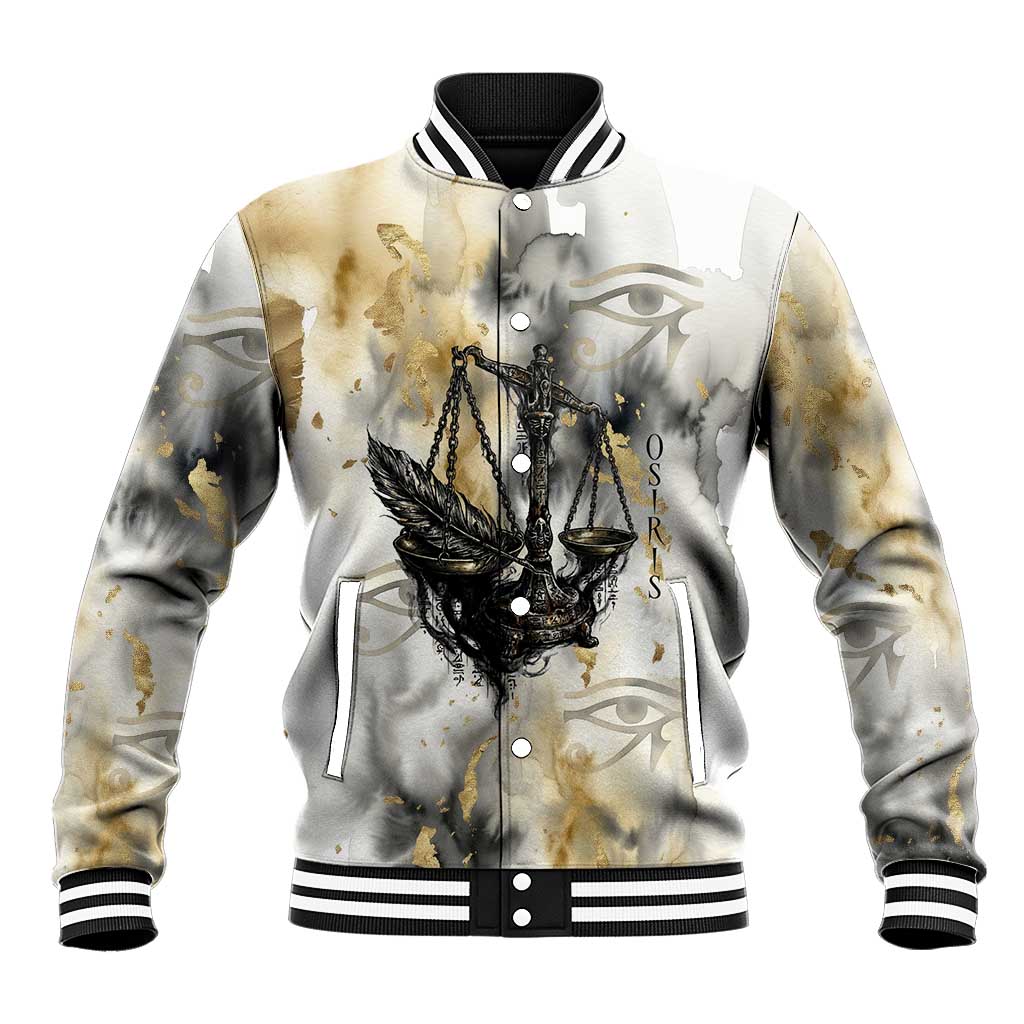 Osiris Egyptian Baseball Jacket God of Afterlife Feather Scale Judgment Eye of Horus
