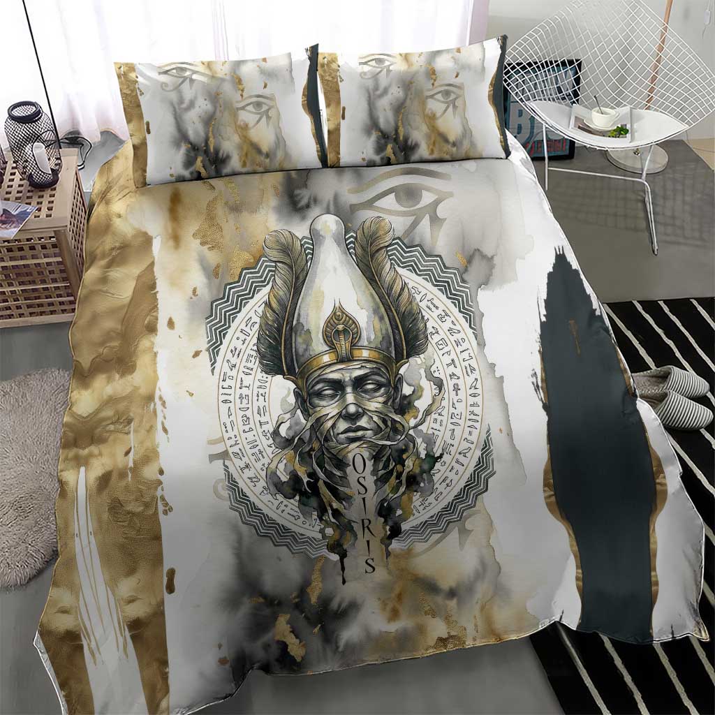 Osiris Egyptian Bedding Set God of Afterlife Feather Scale Judgment Eye of Horus