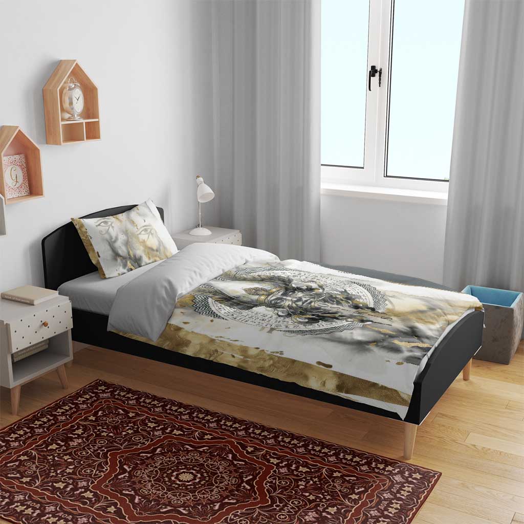 Osiris Egyptian Bedding Set God of Afterlife Feather Scale Judgment Eye of Horus