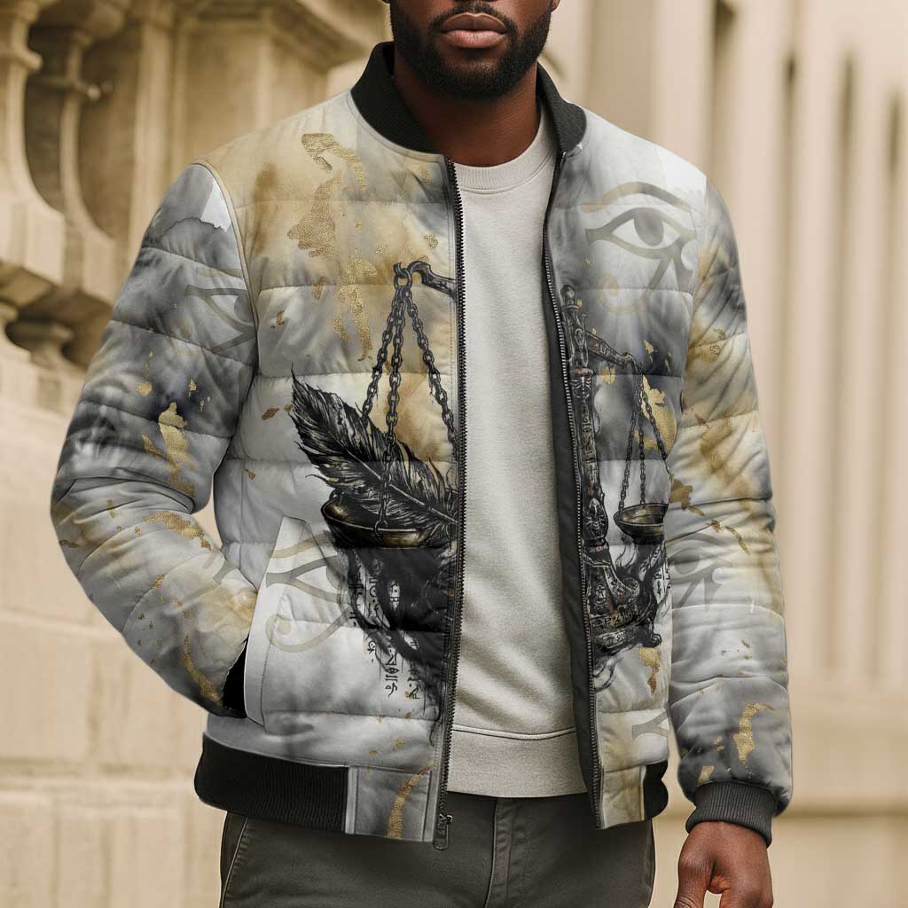 Osiris Egyptian Bomber Puffer Jacket God of Afterlife Feather Scale Judgment Eye of Horus