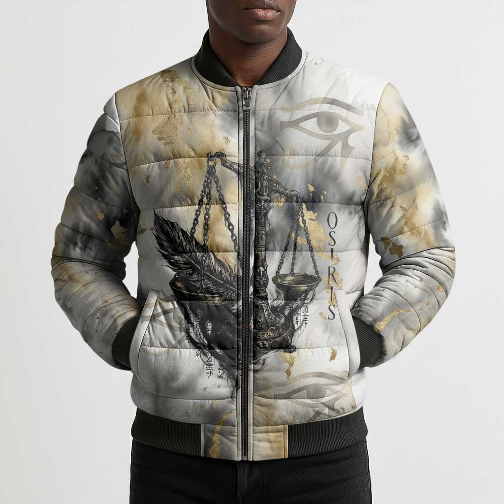 Osiris Egyptian Bomber Puffer Jacket God of Afterlife Feather Scale Judgment Eye of Horus