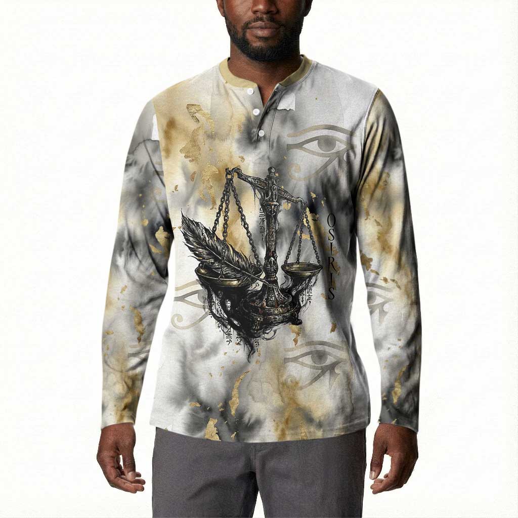 Osiris Egyptian Button Sweatshirt God of Afterlife Feather Scale Judgment Eye of Horus