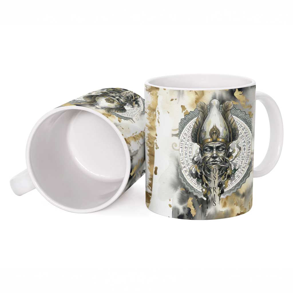 Osiris Egyptian Ceramic Mug God of Afterlife Feather Scale Judgment Eye of Horus