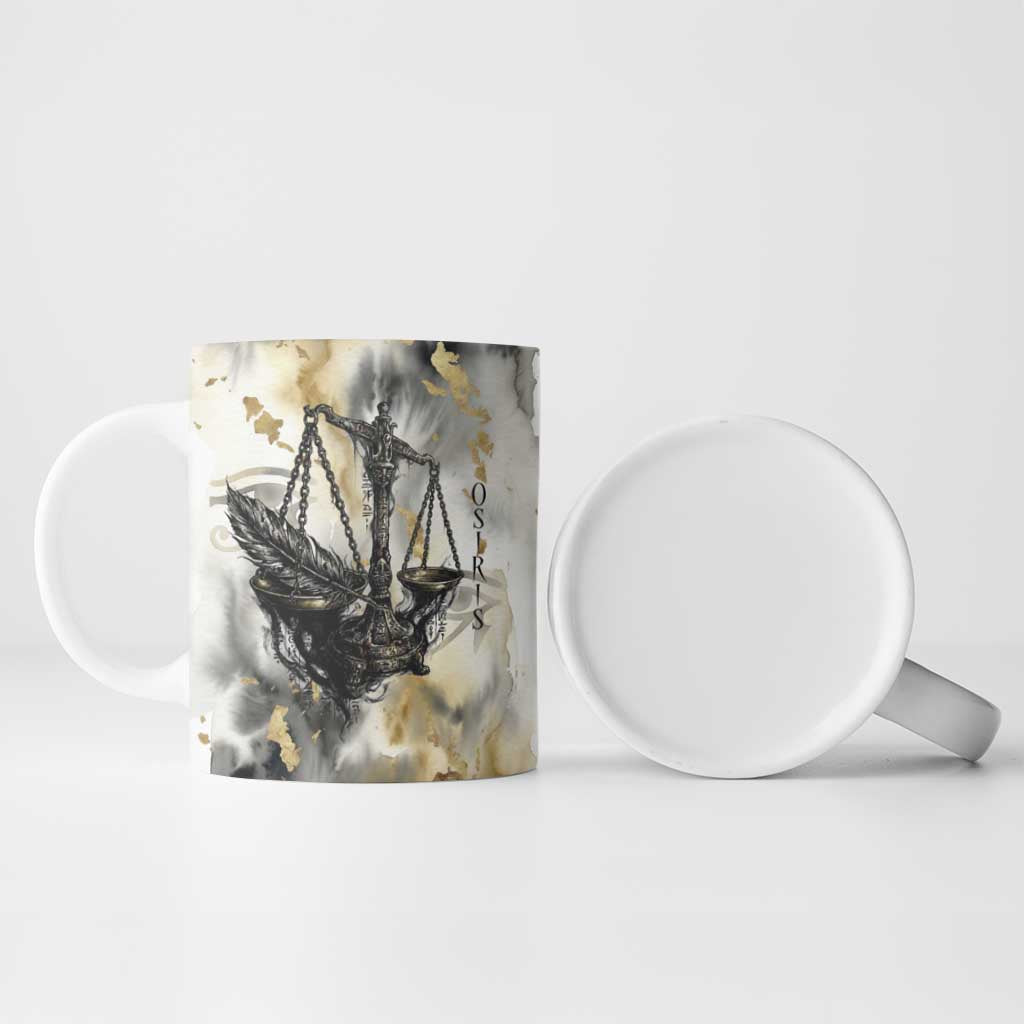 Osiris Egyptian Ceramic Mug God of Afterlife Feather Scale Judgment Eye of Horus