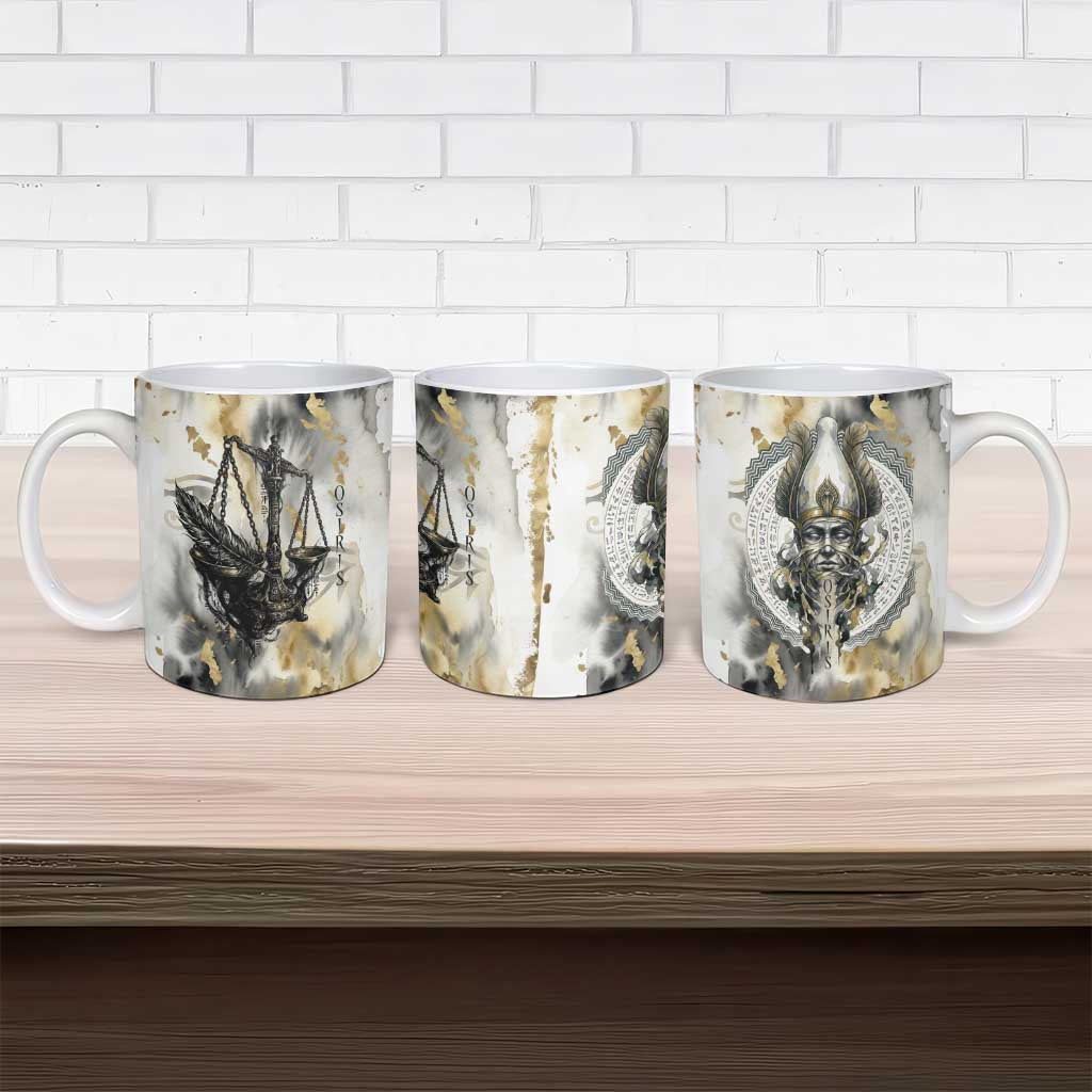 Osiris Egyptian Ceramic Mug God of Afterlife Feather Scale Judgment Eye of Horus