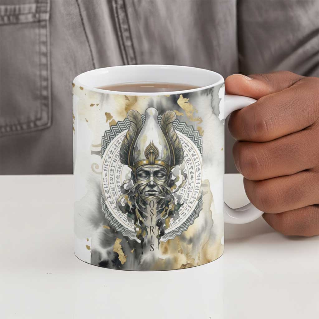 Osiris Egyptian Ceramic Mug God of Afterlife Feather Scale Judgment Eye of Horus