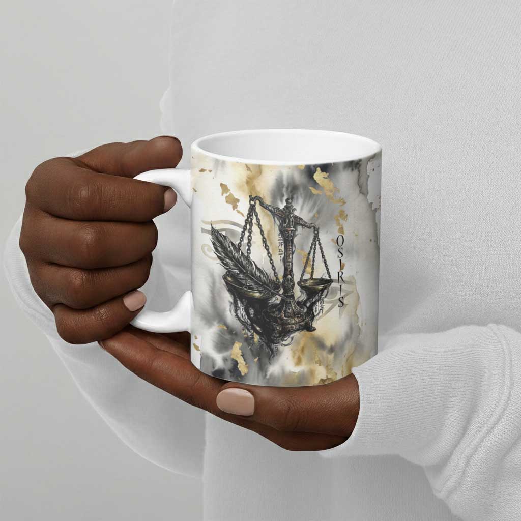 Osiris Egyptian Ceramic Mug God of Afterlife Feather Scale Judgment Eye of Horus