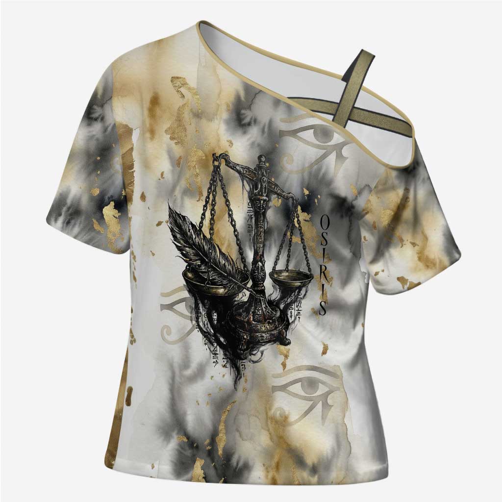 Osiris Egyptian Cross Shoulder Shirt God of Afterlife Feather Scale Judgment Eye of Horus