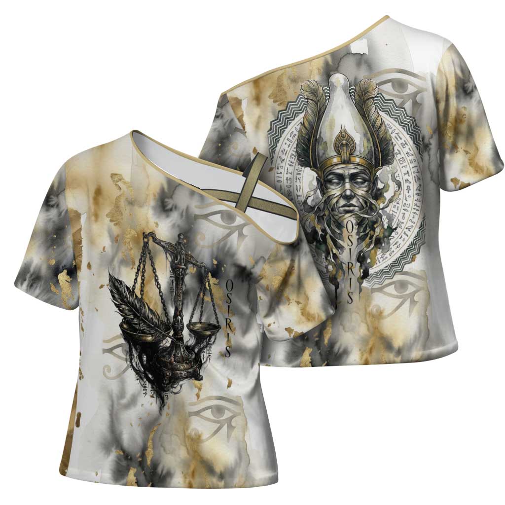 Osiris Egyptian Cross Shoulder Shirt God of Afterlife Feather Scale Judgment Eye of Horus