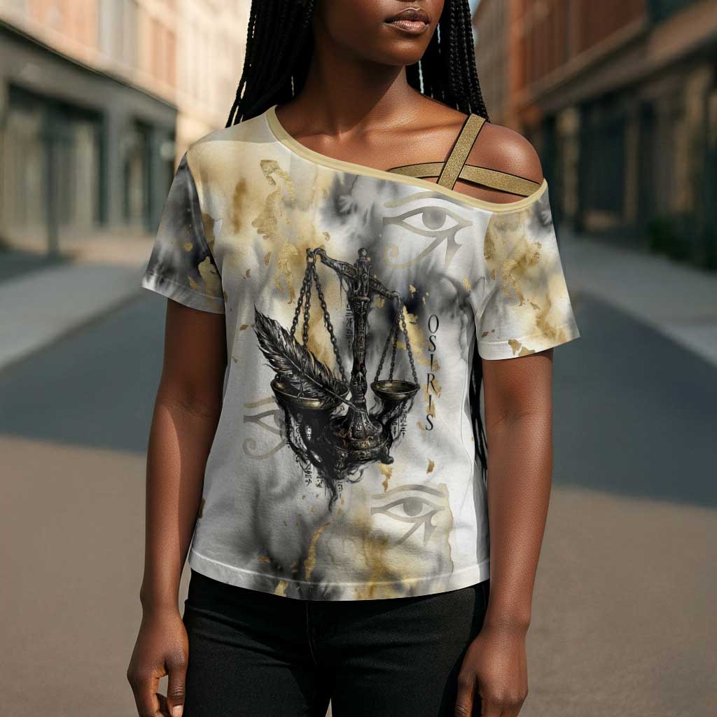 Osiris Egyptian Cross Shoulder Shirt God of Afterlife Feather Scale Judgment Eye of Horus