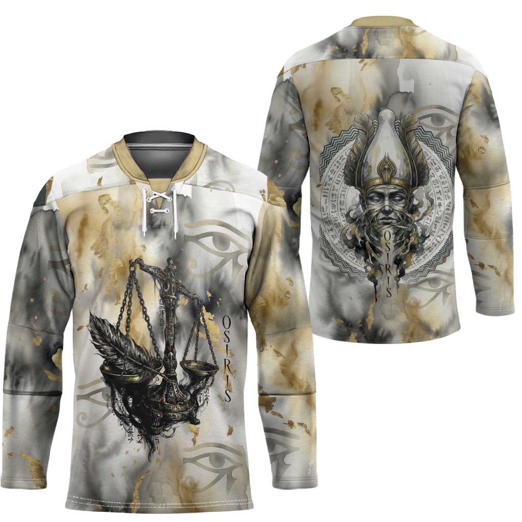 Osiris Egyptian Hockey Jersey God of Afterlife Feather Scale Judgment Eye of Horus