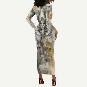 Osiris Egyptian Long Sleeve Bodycon Dress God of Afterlife Feather Scale Judgment Eye of Horus