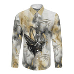 Osiris Egyptian Long Sleeve Button Shirt God of Afterlife Feather Scale Judgment Eye of Horus