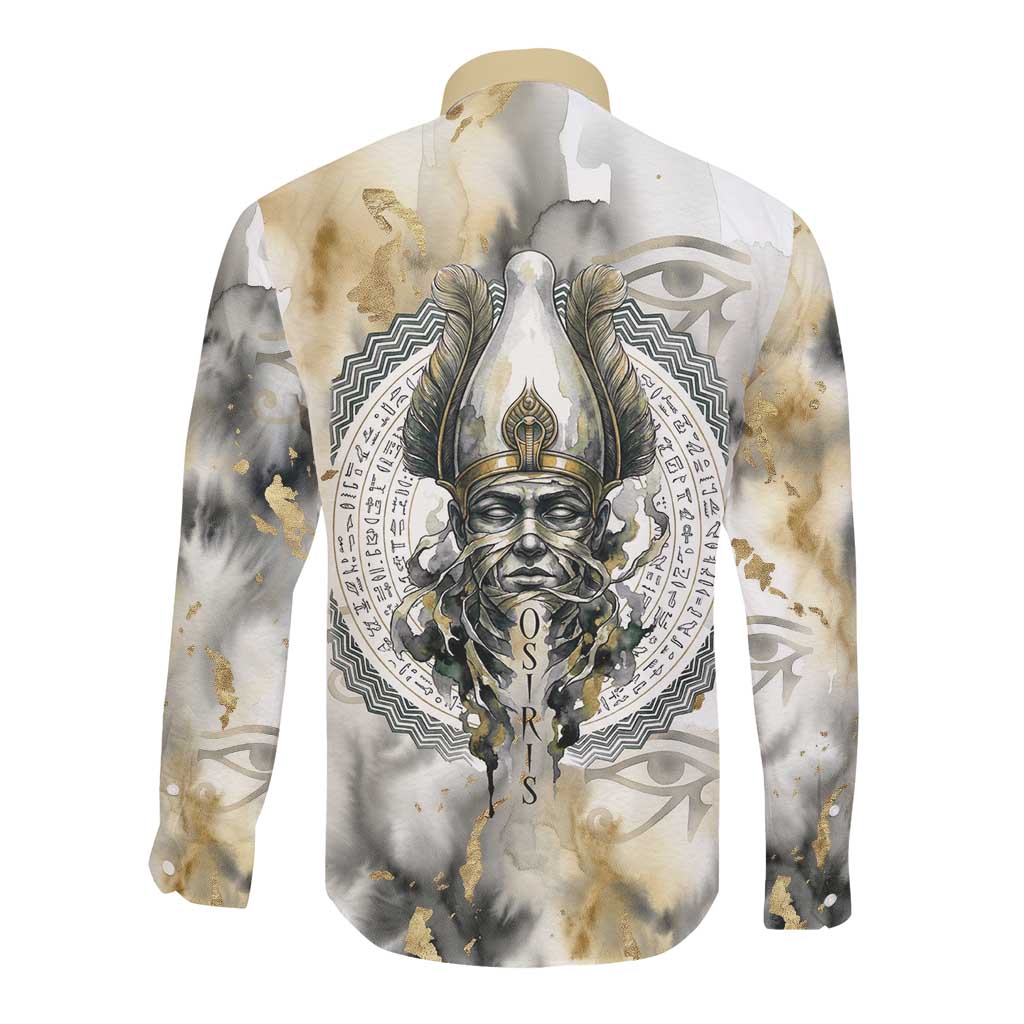 Osiris Egyptian Long Sleeve Button Shirt God of Afterlife Feather Scale Judgment Eye of Horus