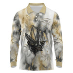 Osiris Egyptian Long Sleeve Polo Shirt God of Afterlife Feather Scale Judgment Eye of Horus