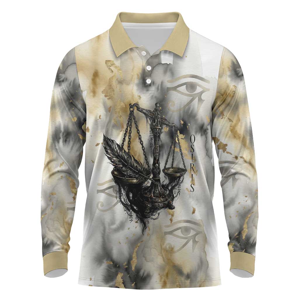 Osiris Egyptian Long Sleeve Polo Shirt God of Afterlife Feather Scale Judgment Eye of Horus